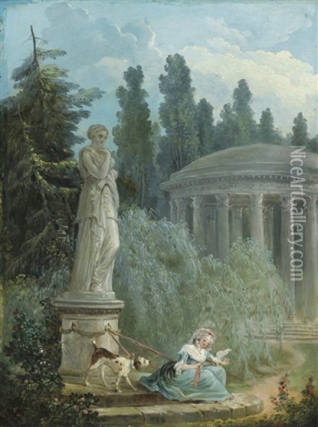 Jeune Femme Pres Du Temple De L'amour Oil Painting - Hubert Robert