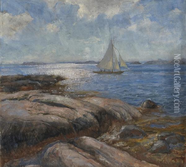 Sailboat In Gentle Breeze Oil Painting - Thorolf Holmboe