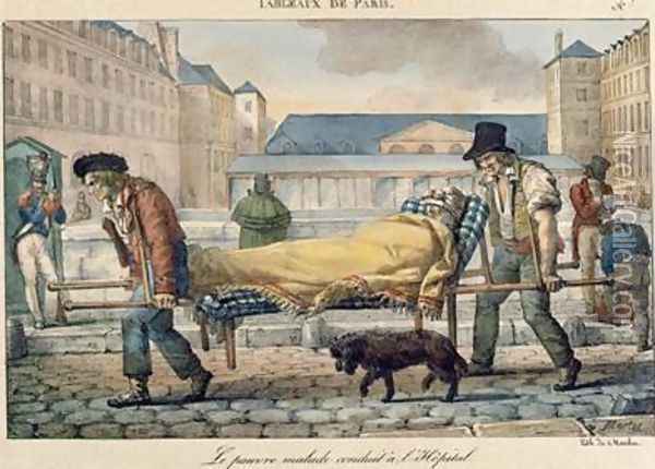 An invalid being carried to the hospital from the Tableaux de Paris series 1820 Oil Painting - Jean Henri Marlet