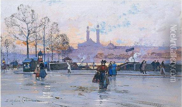 Paris, L'ancien Trocadero Oil Painting - Eugene Galien-Laloue