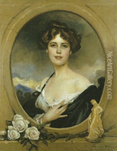 Portrait D'une Femme (lanthelme?) Oil Painting - Francois Flameng