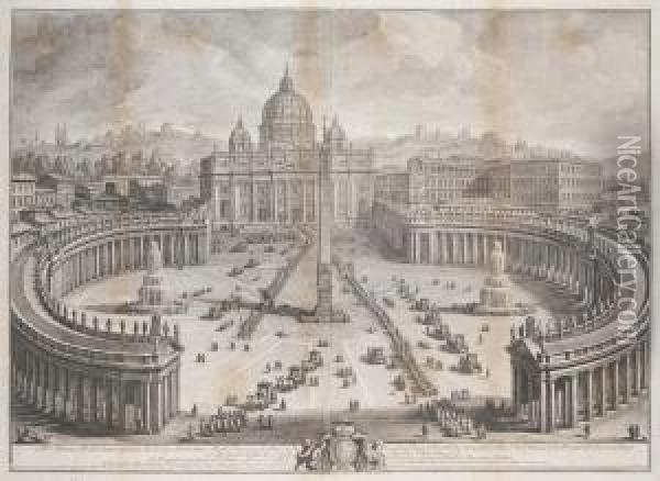 Il Prospetto Principale Del Tempio E Piazza Di S. Pietro In Vaticano Oil Painting - Giuseppe Vasi