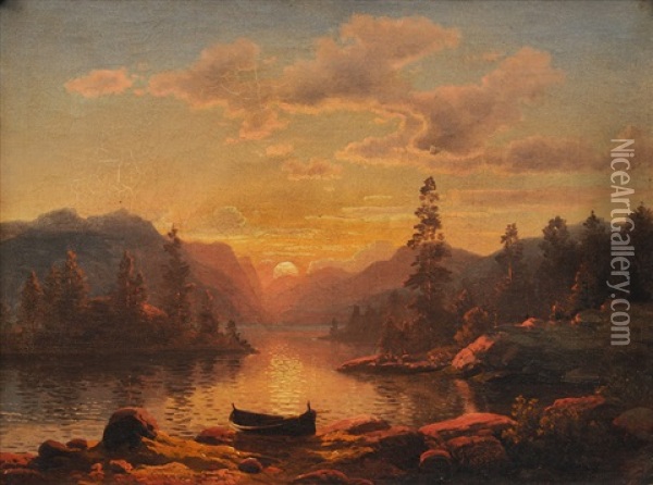 Sunset In The Mountains Oil Painting - Georg Eduard Otto Saal