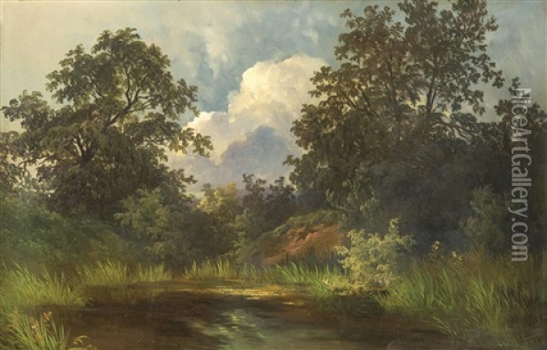 Bewaldete Teichlandschaft Oil Painting - Georg Geyer