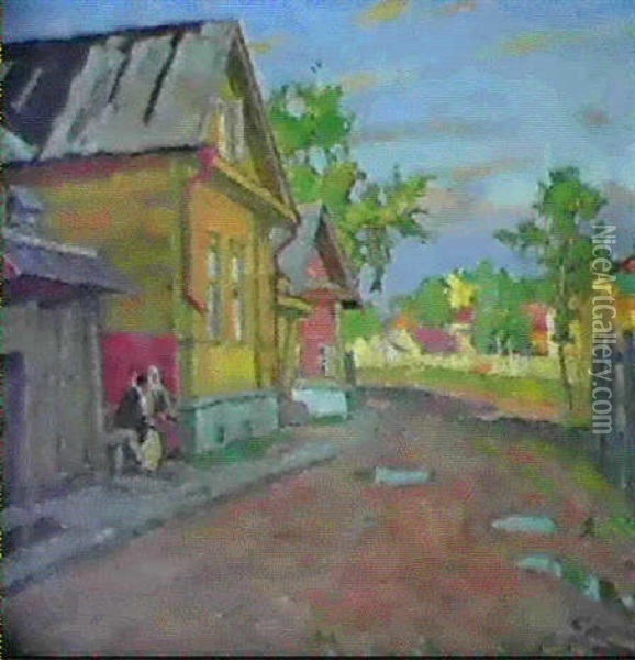 Gadeparti Med Figurer 'efter Regnen' Oil Painting - Arnold Borisovich Lakhovsky