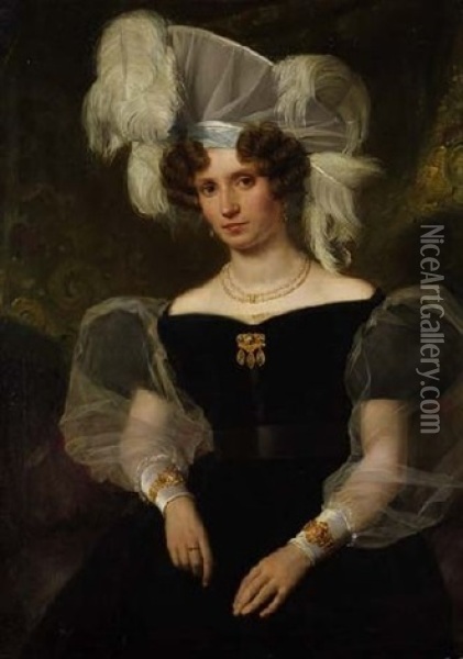 Portrat Von Therese Von Schenk (+ Portrat Ihres Mannes Eduard, Lrgr; Pair Oil Painting - August Heinrich Riedel