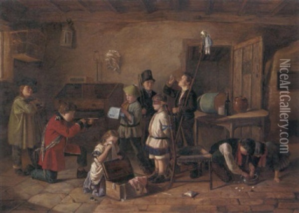 Children Playing Soldiers Oil Painting - Charles Hunt