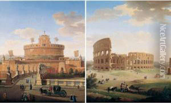 Rome, A View Of The Castel Sant'angelo Oil Painting - Giacomo Van Lint