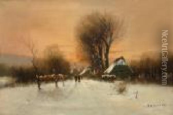 Abendlicherkirchgang Oil Painting - Heinrich Hermanns