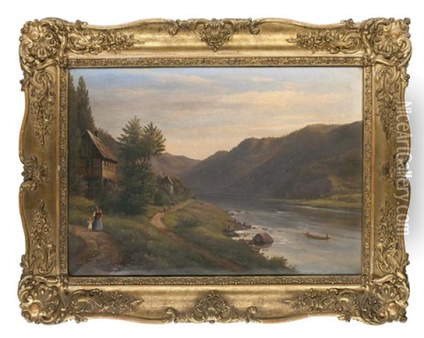 Blick In Ein Flusstal Oil Painting - Karl Christian Sparmann