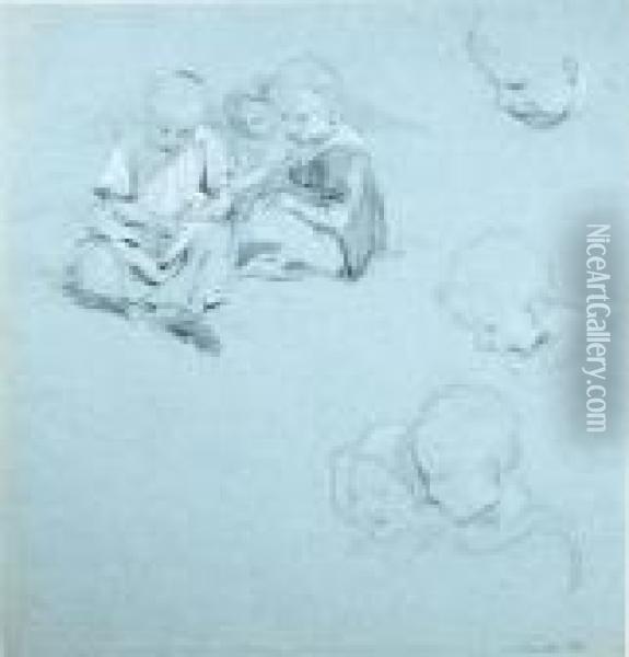 Studies Of Children Oil Painting - John Linnell