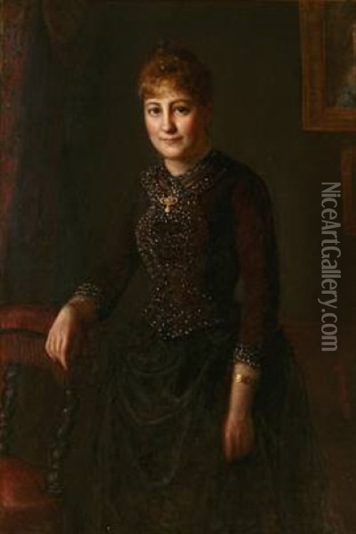 Portrait Of A Lady In Dark Dress With Jewelry Oil Painting - David Monies