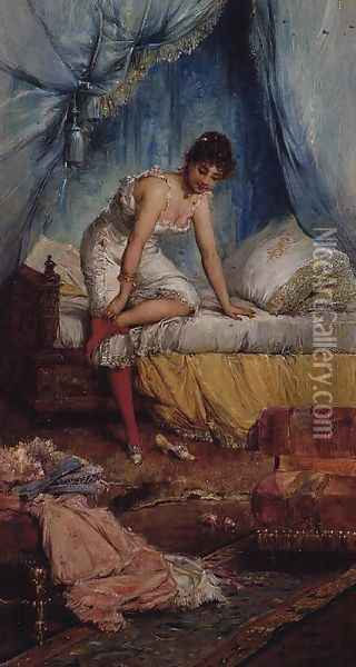 Young Woman Undressing Oil Painting - Jean Francois Armand Felix Bernard