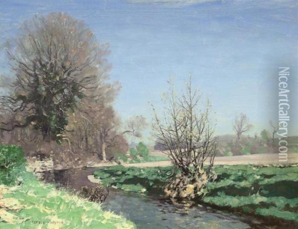 A River Landscape In Spring Oil Painting - George Houston