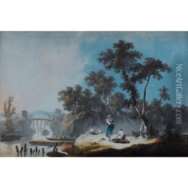 Paysage Fluvial Dans La Campagne Portugaise Oil Painting - Jean Baptiste Pillement