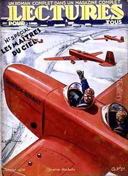 Cover of Lectures Pour Tous depicting Caudron Renault aeroplanes Oil Painting - Gaston Dutriac