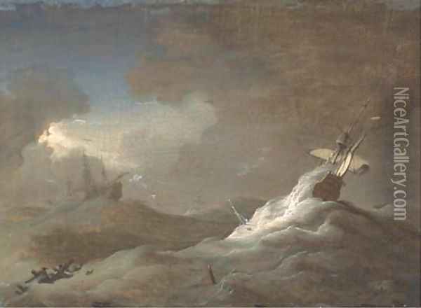 Shipping in stormy seas Oil Painting - Willem van de Velde the Younger
