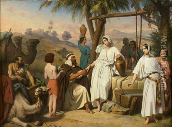Eliezer Et Rebecca Oil Painting - Jean-Baptiste Auguste Leloir