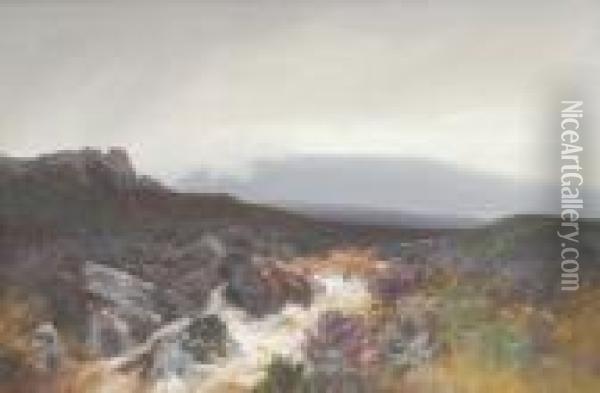 On The Okement, Dartmoor Oil Painting - Frederick John Widgery