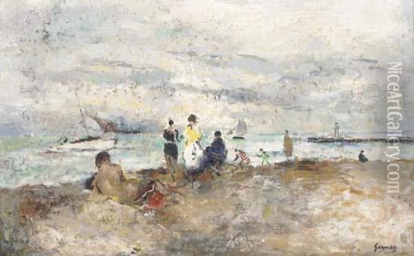 Personnages Au Bord De La Mer Oil Painting - Paul-Elie Gernez