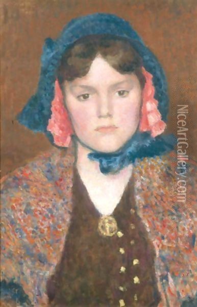 Girl With Shawl Oil Painting - Georges Lemmen