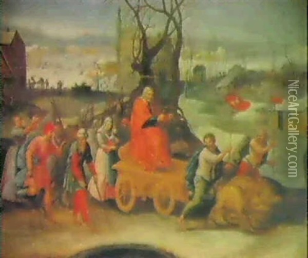 Bacchus Symbolising The Month Of September   Saturn Symbolising The Month Of December Oil Painting - Maerten Jacobsz van Heemskerck