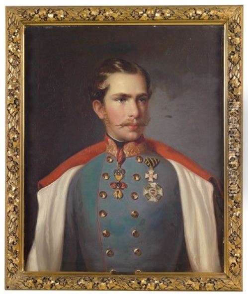 Kaiser Franz Joseph I. Von Osterreich, Portrat, Des Jungen Kaiser In Uniform Mit Ordensschmuck Oil Painting - Leander Russ