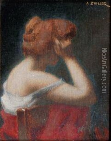Jeune Femme Accoudee Sur Une Chaise Oil Painting - Marie Augustin Zwiller