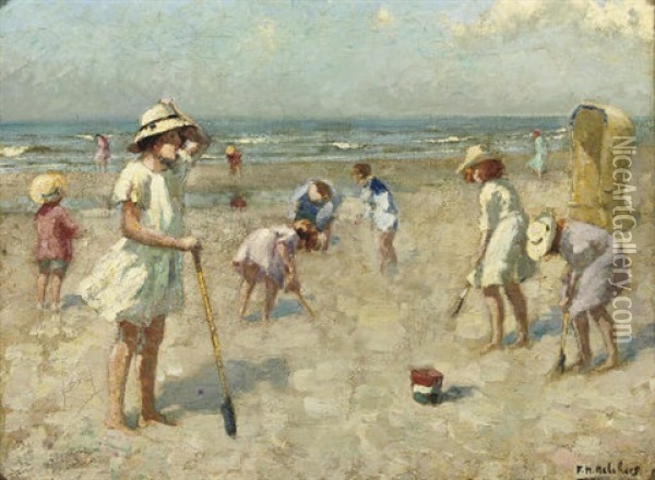 Children Playing On The Beach Oil Painting - Franz Melchers