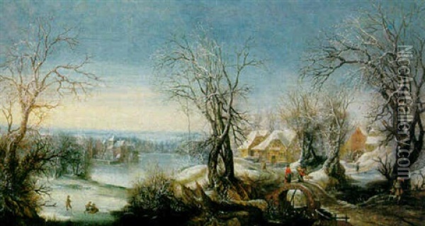 Winterlandschaft Mit Reisigsammlern Oil Painting - Denis van Alsloot