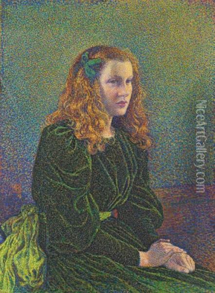 Jeune Femme En Robe Verte (germaine Marechal) Oil Painting - Theo van Rysselberghe