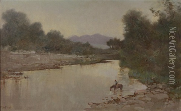 Early Morning Above San Diego Mission Dam Oil Painting - Charles Arthur Fries