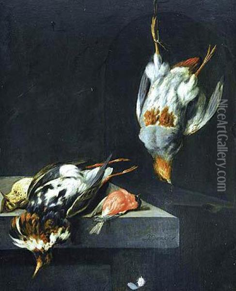 Bodegon Con Perdiz, Becada Y Otras Aves Muertas Oil Painting - Jacobes Vonck