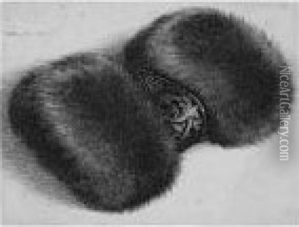 A Dark Fur Muff With Brocade Band (p., P.1946) Oil Painting - Wenceslaus Hollar