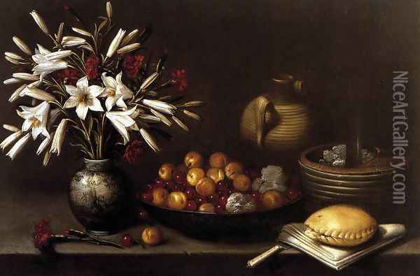 Still-Life with Flowers and Fruit 1643 Oil Painting - Francisco Barrera