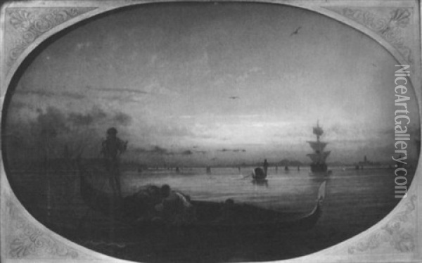 Sonnenuntergang Bei Venedig, Im Vordergrund Eine Gondel Oil Painting - Friedrich Nerly