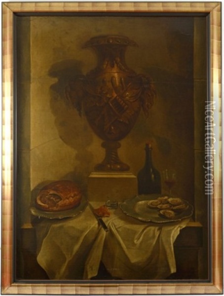 Coupe De Fruits Et Trophee De Chasse Sur Un Entablement Devant Un Vase Medicis (+ 2 Others; 3 Works) Oil Painting - Claude Francois Desportes