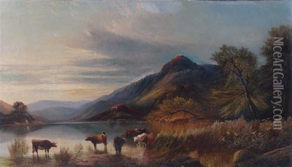 Highland Cattle Watering Oil Painting - Edward Robert Smythe