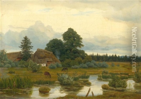 Bauernhof Mit Pferden An Einem Weiher Oil Painting - Anton Zwengauer the Elder