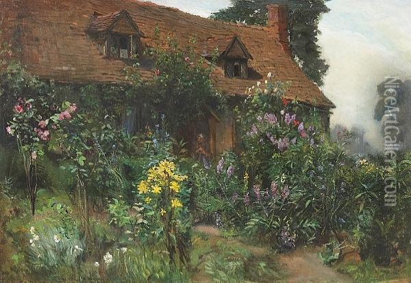 A Country Garden Oil Painting - Adolf M. Brougier