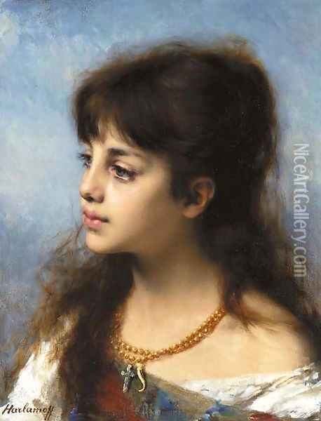 Portrait of a young girl 3 Oil Painting - Alexei Alexeivich Harlamoff