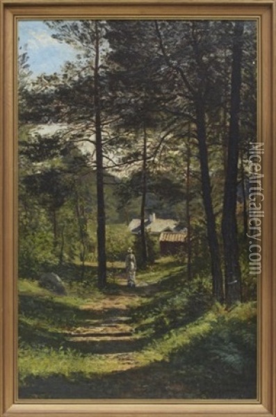 Kvinna Pa Skogsstig Oil Painting - Edvard Rosenberg