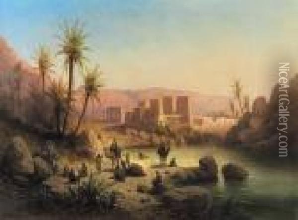 The Island Of Philae, Egypt Oil Painting - Albert Rieger