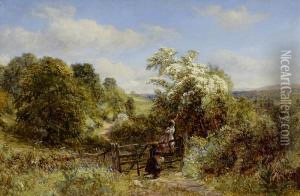 Children In Landscape Oil Painting - George William Mote