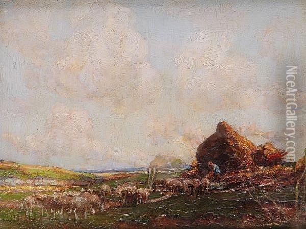 Feeding The Sheep Oil Painting - William Watt Milne