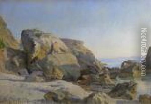 Les Rochers A Capri Oil Painting - Janus Andreas La Cour