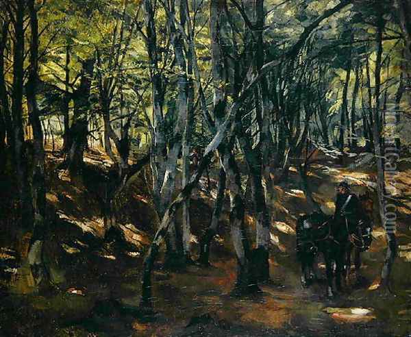 Cavalry Patrol in the Middle of a Wood, 1877 Oil Painting - Heinrich Wilhelm Truebner