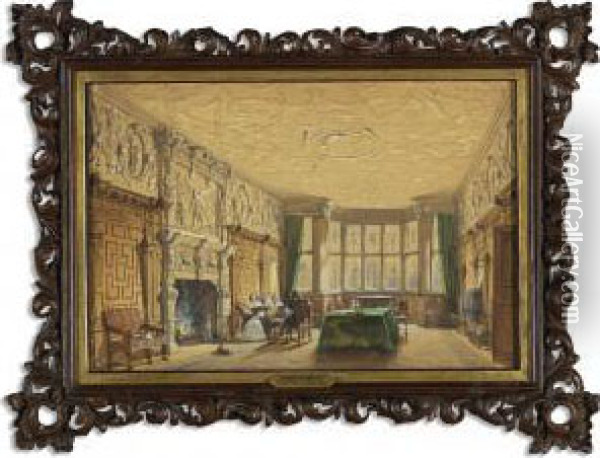 The Carved Parlor, Crewe Hall, Cheshire Oil Painting - Joseph Nash