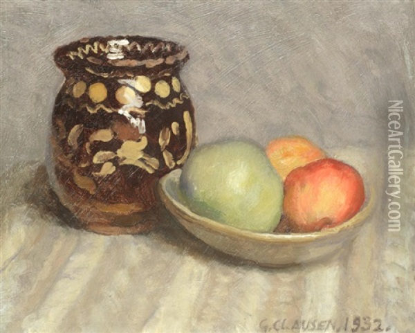 Still Life Of Fruit And A Vase Oil Painting - Sir George Clausen