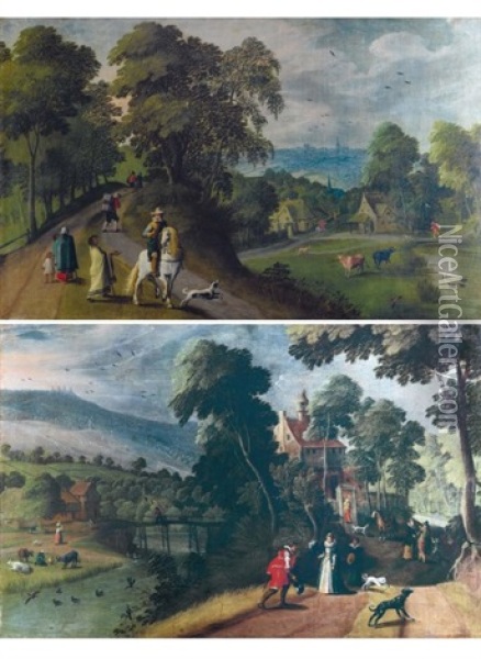 La Rencontre Sur Le Chemin (+ Paysage Aux Cavaliers Et Paysans; Pair) Oil Painting - Hans Jordaens III